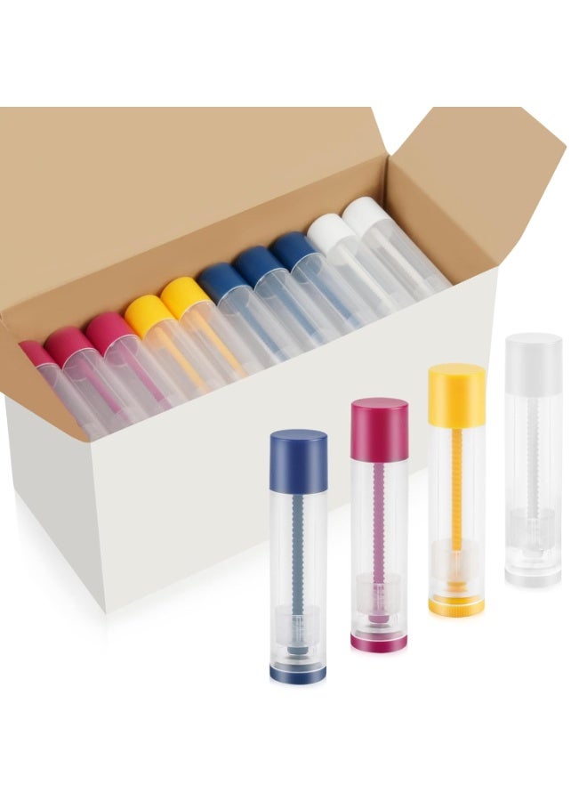 LotFancy LotFancy Lip Balm Tubes, 60 Empty, 5.5ml, Clear Plastic Containers with 4 Color Caps, BPA Free, Leak Free, Refillable (Yellow White Blue Red) - Image 1