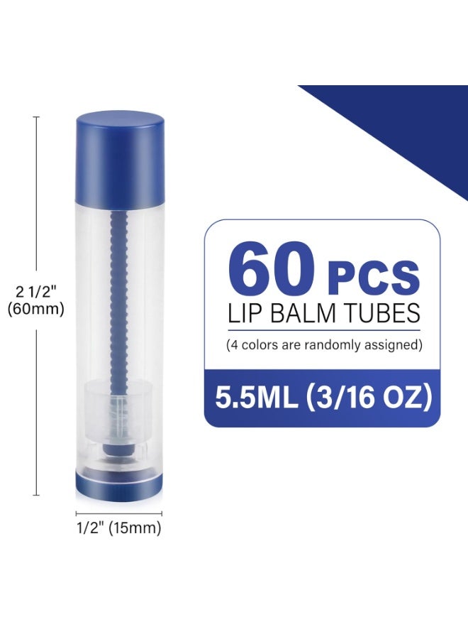 LotFancy LotFancy Lip Balm Tubes, 60 Empty, 5.5ml, Clear Plastic Containers with 4 Color Caps, BPA Free, Leak Free, Refillable (Yellow White Blue Red) - Image 2