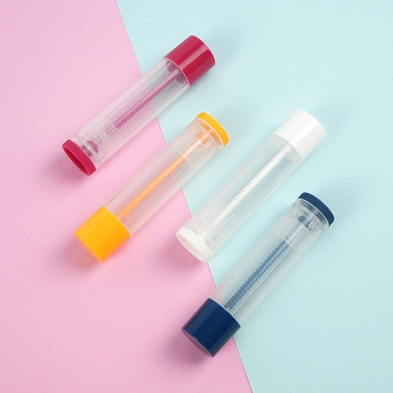 LotFancy Lip Balm Tubes, 60 Empty, 5.5ml, Clear Plastic Containers with 4 Color Caps, BPA Free, Leak Free, Refillable (Yellow White Blue Red) - Image 3