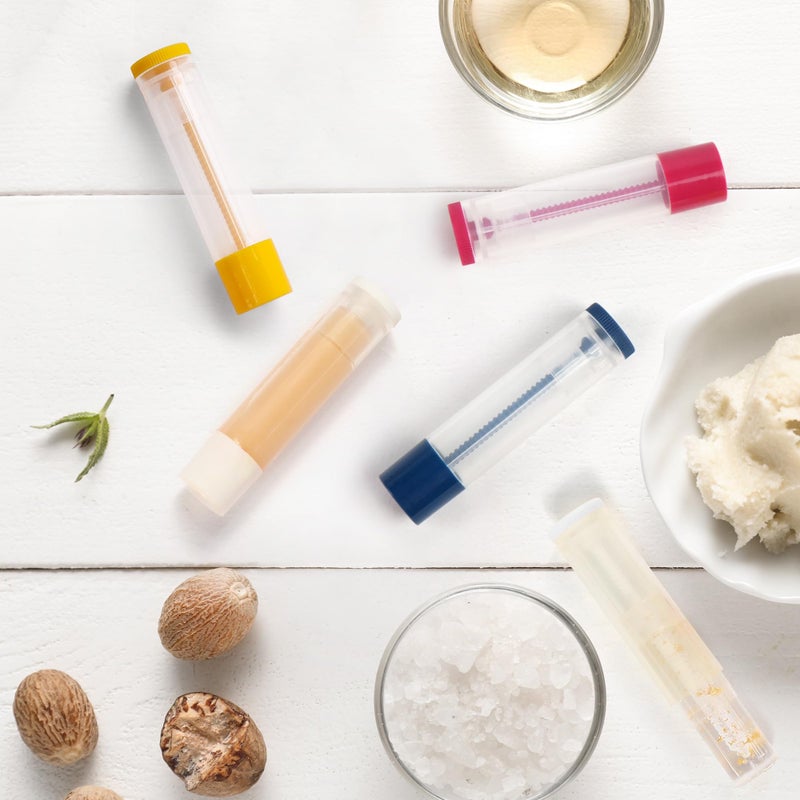 LotFancy Lip Balm Tubes, 60 Empty, 5.5ml, Clear Plastic Containers with 4 Color Caps, BPA Free, Leak Free, Refillable (Yellow White Blue Red) - Image 5