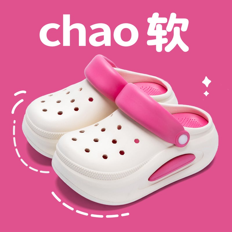 2024 New PVC Insoles Breathable Womens Thick Sole Elevated Summer Comfortable Non-Slip Sandals Rose red [nude shoes hole shoes] Shun Chuang hair 
