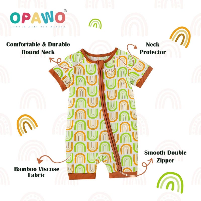 OPAWO Baby Girl Pajamas 3 Pack, 2 Way Zipper Sleepers Baby Girl Girl Romper, Toddler Summer Clothes Outfits 0-24M(Avocado/Rainbow/Sage Green,0-3 Months) - Image 3