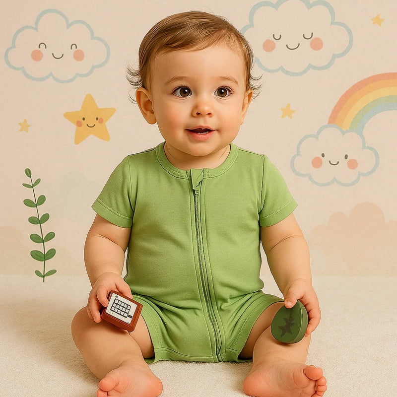 OPAWO Baby Girl Pajamas 3 Pack, 2 Way Zipper Sleepers Baby Girl Girl Romper, Toddler Summer Clothes Outfits 0-24M(Avocado/Rainbow/Sage Green,0-3 Months) - Image 2