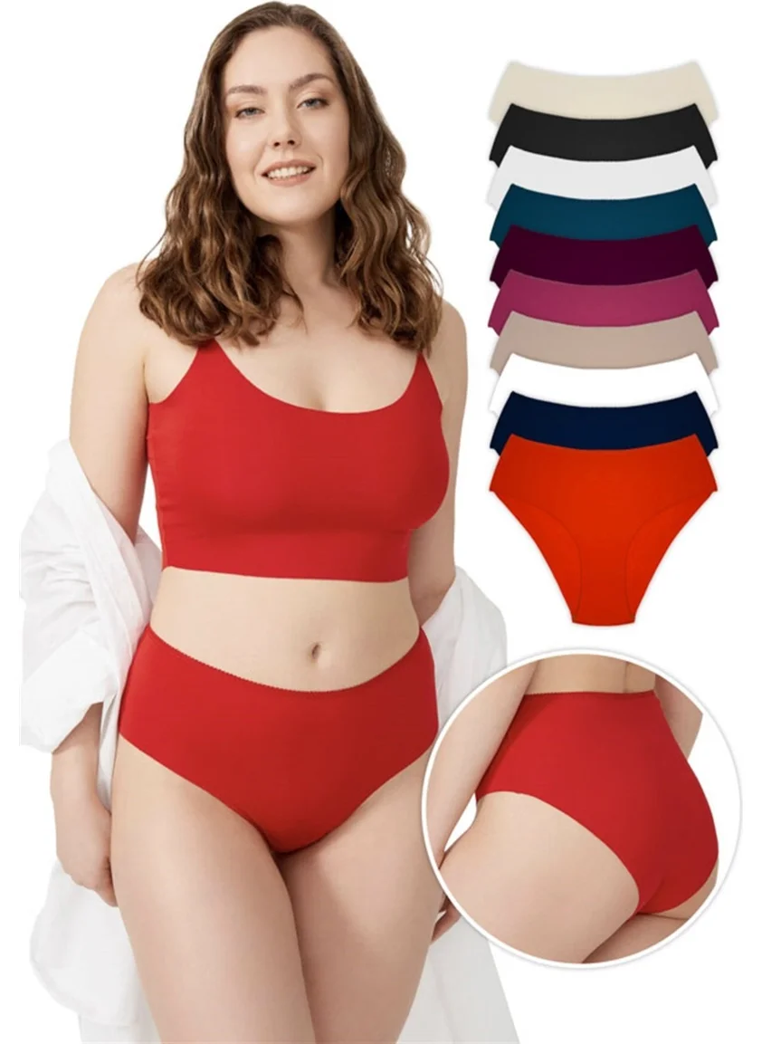 COTTONHILL Basic High Waist Plus Size Women's Laser Panties 10 Pack