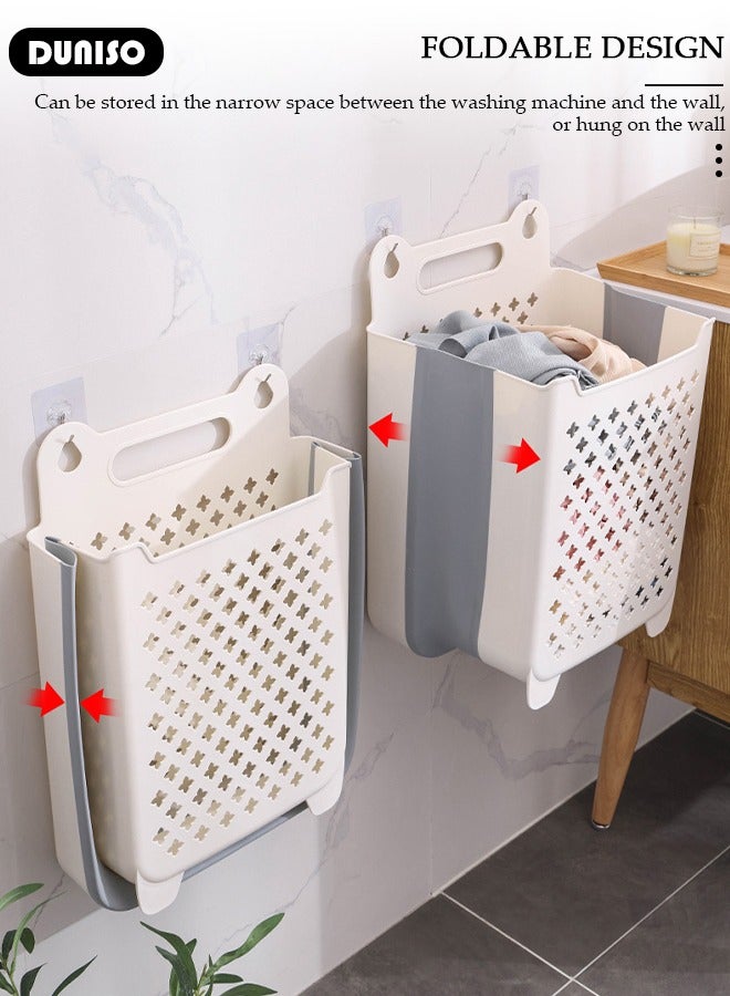 DUNISO 2 Pack Wall Mounted Laundry Basket Organizer, Collapsible Hanging Laundry Hamper Bag Expandable Foldable Dirty Clothes Basket, Plastic Storage Laundry Bin Bathroom Laundry Sorter for Laundry, Bathroom, Kids Room, Dorm(Small+Large)  - Image 2
