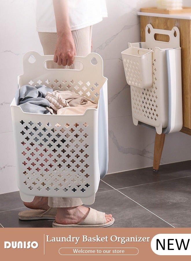 DUNISO 2 Pack Wall Mounted Laundry Basket Organizer, Collapsible Hanging Laundry Hamper Bag Expandable Foldable Dirty Clothes Basket, Plastic Storage Laundry Bin Bathroom Laundry Sorter for Laundry, Bathroom, Kids Room, Dorm(Small+Large)  - Image 1