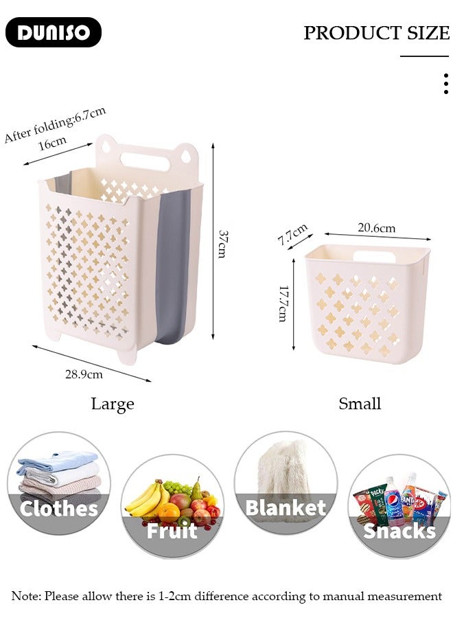 DUNISO 2 Pack Wall Mounted Laundry Basket Organizer, Collapsible Hanging Laundry Hamper Bag Expandable Foldable Dirty Clothes Basket, Plastic Storage Laundry Bin Bathroom Laundry Sorter for Laundry, Bathroom, Kids Room, Dorm(Small+Large)  - Image 4