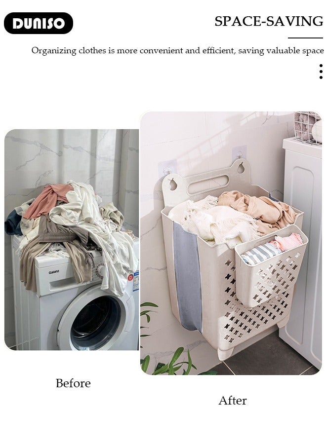 DUNISO 2 Pack Wall Mounted Laundry Basket Organizer, Collapsible Hanging Laundry Hamper Bag Expandable Foldable Dirty Clothes Basket, Plastic Storage Laundry Bin Bathroom Laundry Sorter for Laundry, Bathroom, Kids Room, Dorm(Small+Large)  - Image 3