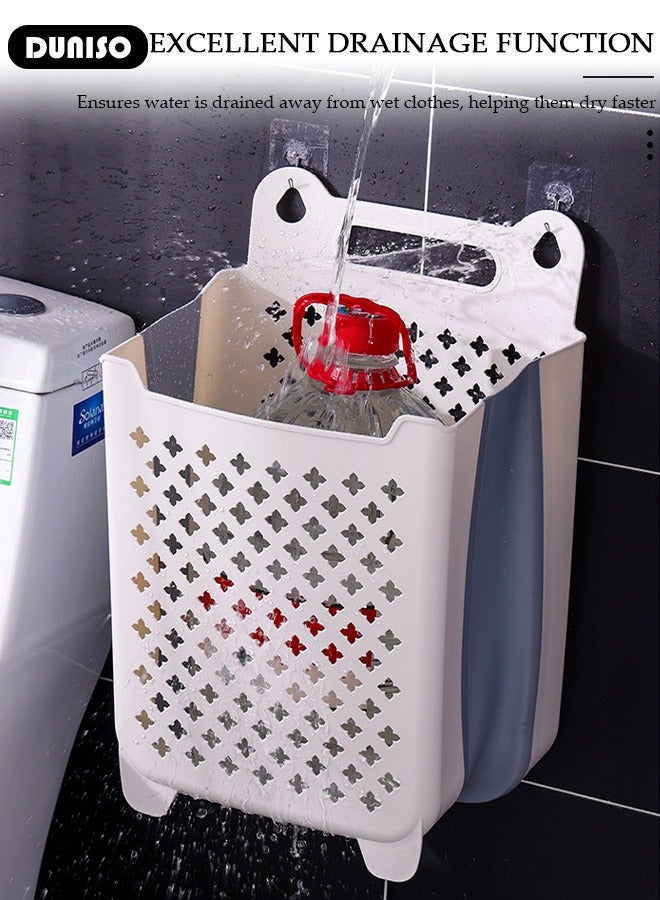 DUNISO 2 Pack Wall Mounted Laundry Basket Organizer, Collapsible Hanging Laundry Hamper Bag Expandable Foldable Dirty Clothes Basket, Plastic Storage Laundry Bin Bathroom Laundry Sorter for Laundry, Bathroom, Kids Room, Dorm(Small+Large)  - Image 5