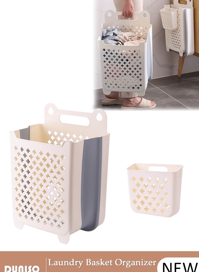 DUNISO 2 Pack Wall Mounted Laundry Basket Organizer, Collapsible Hanging Laundry Hamper Bag Expandable Foldable Dirty Clothes Basket, Plastic Storage Laundry Bin Bathroom Laundry Sorter for Laundry, Bathroom, Kids Room, Dorm(Small+Large) - Image 1