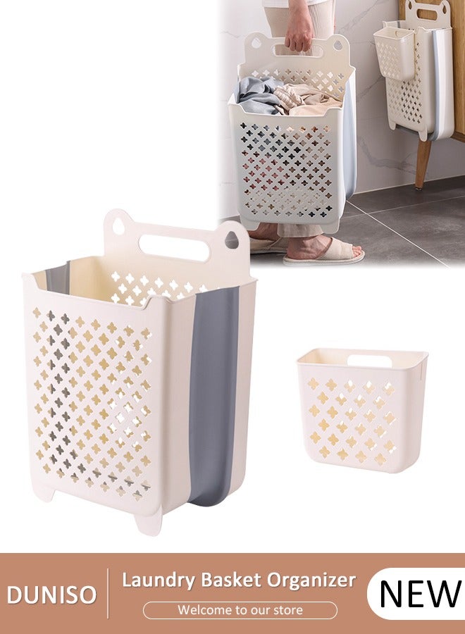 DUNISO 2 Pack Wall Mounted Laundry Basket Organizer, Collapsible Hanging Laundry Hamper Bag Expandable Foldable Dirty Clothes Basket, Plastic Storage Laundry Bin Bathroom Laundry Sorter for Laundry, Bathroom, Kids Room, Dorm(Small+Large) - Image 1