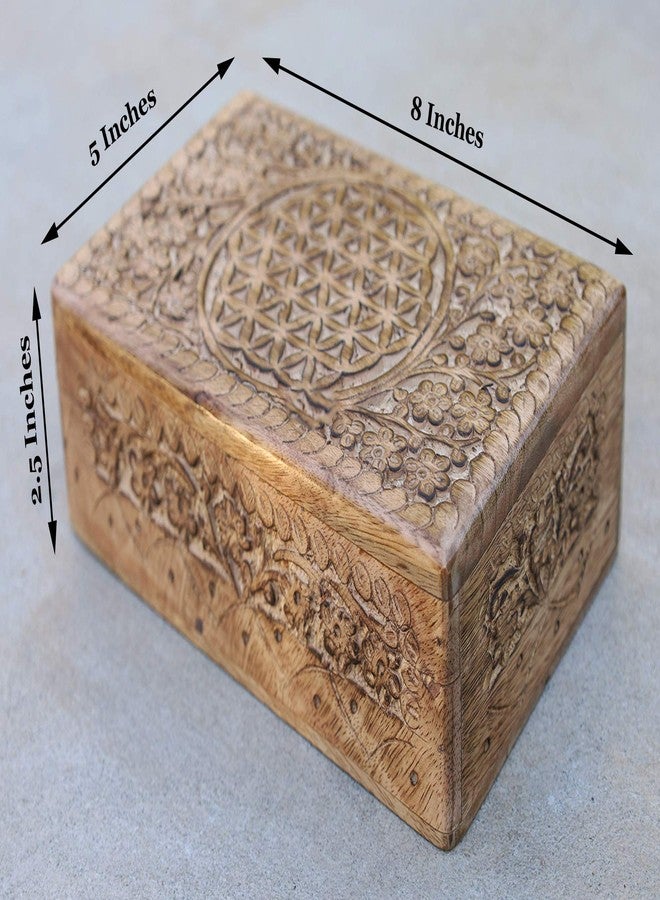 DharmaObjects Hand Carved Flower Of Life Jewelry Trinket Keepsake Wooden Storage Box (Natural) - Image 5