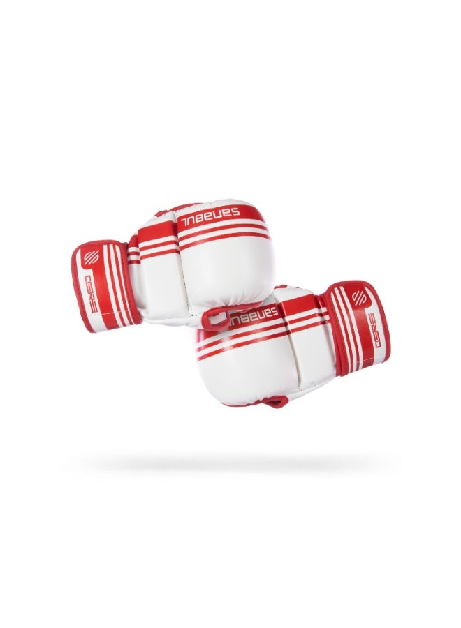 Sanabul Core 7oz MMA Gloves for Men & Women, Hybrid MMA Martial Arts, Sparring Grappling Training, Padded Kick Boxing Gloves, White/Red - Image 1