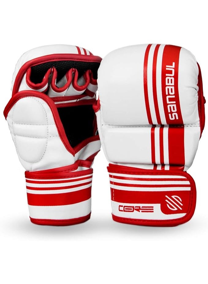 سنابول قفازات سنابول كور MMA للرجال والنساء، ٧ أونصة، فنون قتالية مختلطة MMA، تدريب على السجال والمصارعة، قفازات كيك بوكسينغ مبطنة، أبيض/أحمر - Image 2