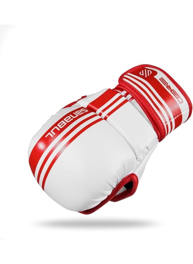 سنابول قفازات سنابول كور MMA للرجال والنساء، ٧ أونصة، فنون قتالية مختلطة MMA، تدريب على السجال والمصارعة، قفازات كيك بوكسينغ مبطنة، أبيض/أحمر - Image 3