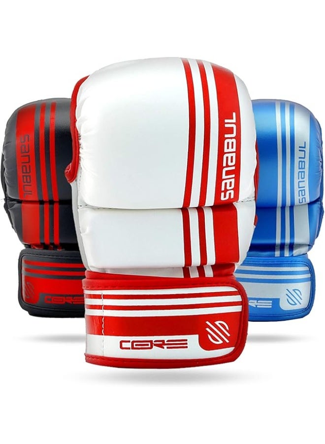 سنابول قفازات سنابول كور MMA للرجال والنساء، ٧ أونصة، فنون قتالية مختلطة MMA، تدريب على السجال والمصارعة، قفازات كيك بوكسينغ مبطنة، أبيض/أحمر - Image 1