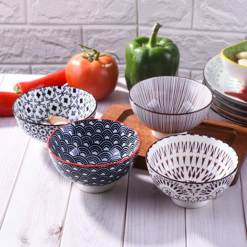 BOSILI 4.5 Inch Japanese Rice Bowl Set of 4 Ceramic Sushi Bowls Suitable for Dessert Snacks Cereal Soup Sauce - Image 4