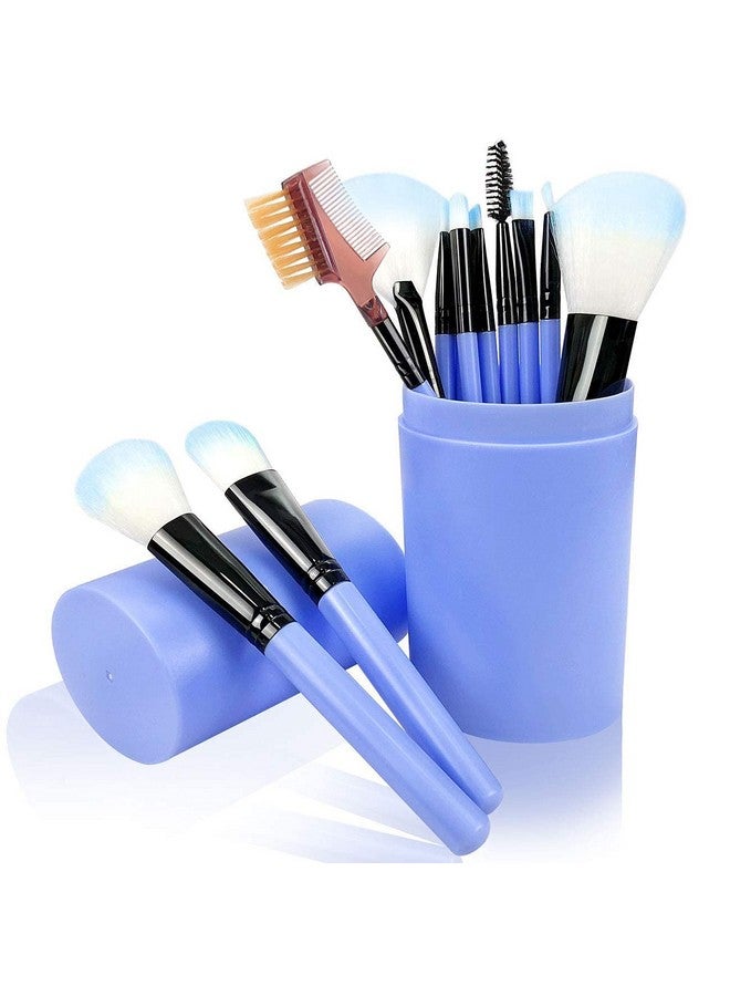 SUNISA Blue Soft Synthetic Bristlesss Makeup Brushes Set Of 12 With Plastic Storage Case - (Pack Of 13) - Image 1
