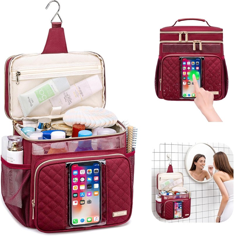 Tealari Large Toiletry Bag for Women Men,Bathroom Bag,Water Resistant Shower Bag,Makeup Bag,Portable Shower Caddy for College Dorm,Hanging Travel Toiletry Bag with Transparent Waterproof Phone Pocket - Image 2