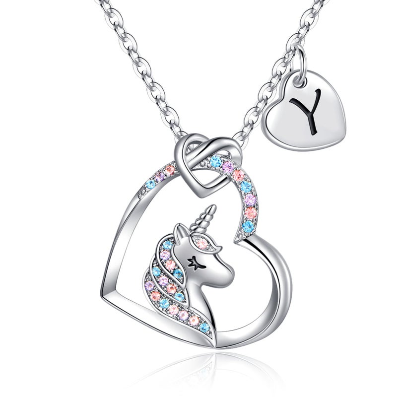 Hidepoo Unicorn Necklace - CZ Heart Pendant Initial Necklaces Unicorns Jewelry Birthday Gifts Y Letter Heart Unicorn Necklace Gift - Image 1