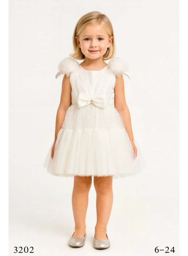 فيا بامبينو White Bow Tulle Baby Dress
