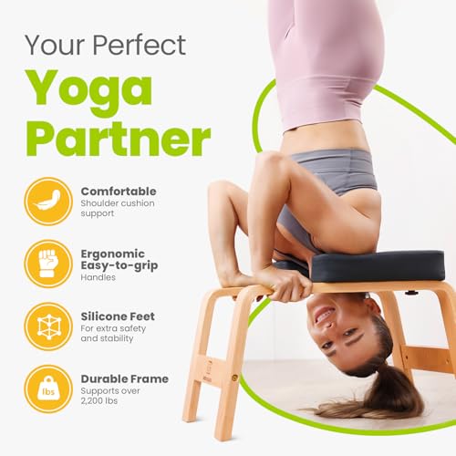BODYWAKER Yoga Headstand Bench, Stand Yoga Chair for Balance Training, Core Strength Building, Upside Down Chair for Relaxation, Handstand Trainer Inversion Chair for Home Gym (Wood Black) - Image 3