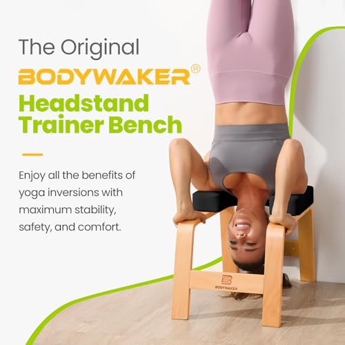 BODYWAKER Yoga Headstand Bench, Stand Yoga Chair for Balance Training, Core Strength Building, Upside Down Chair for Relaxation, Handstand Trainer Inversion Chair for Home Gym (Wood Black) - Image 4