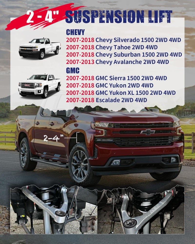 KSP PERFORMANCE ذراع التحكم العلوي المصنوع من الألمنيوم KSP لسيارات سيلفرادو وسيرا 1500 من 2007-2018، 2 قطعة، قابل للتعديل من 2-4 بوصة - Image 2