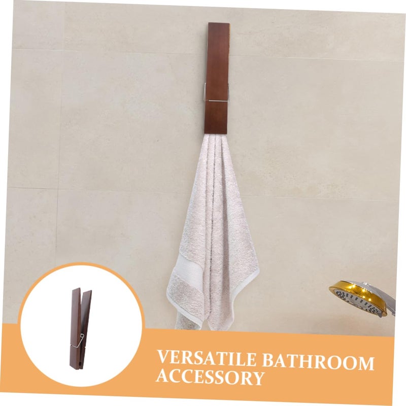 Large Wooden Towel Hooks Set of 2 Jumbo Clothespin Design Easy Installation Bathroom Accessories - Image 4