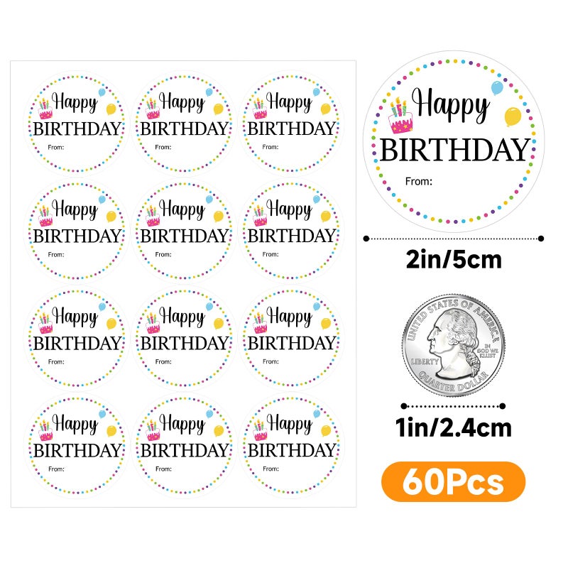 Anwyll Birthday Gift Tags Stickers - 60Pcs 2Inch Happy Birthday Name from Stickers for Kids Adults Personalized Birthday Balloon Sticker Self Adhesive Birthday Seal Label Sticker for Card Envelope - Image 2