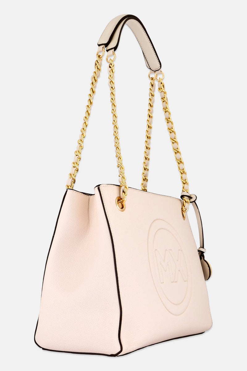 Max Studio Women Signature Emblem Pebble Grain Tote Bag, Ivory - Image 4