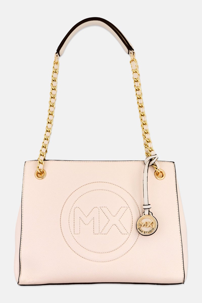 Max Studio Women Signature Emblem Pebble Grain Tote Bag, Ivory - Image 1