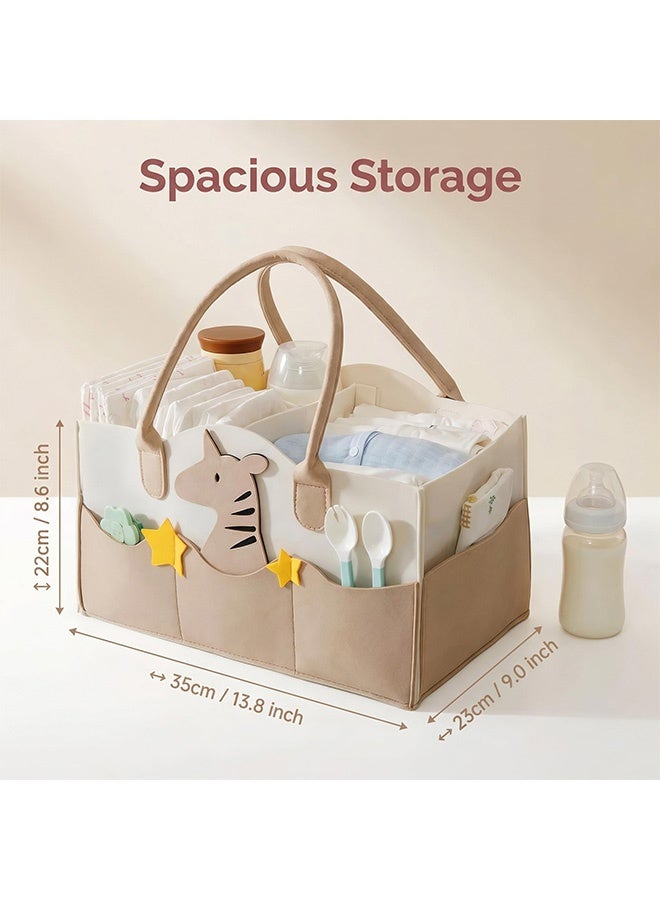 Cute Zebra Pattern Felt Diaper Caddy Organizer,Spacious Multi Compartment Foldable Baby Essentials Storage Basket With Detachable Dividers Carry Handles,for Nursery Changing Table Home Travel Car Baby Shower Gift - Image 3