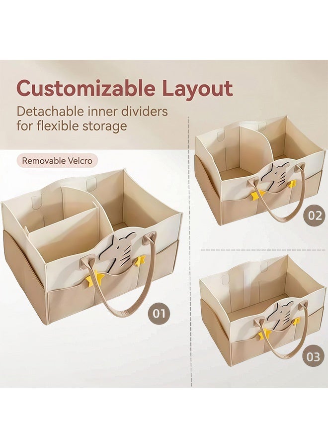 Cute Zebra Pattern Felt Diaper Caddy Organizer,Spacious Multi Compartment Foldable Baby Essentials Storage Basket With Detachable Dividers Carry Handles,for Nursery Changing Table Home Travel Car Baby Shower Gift - Image 4