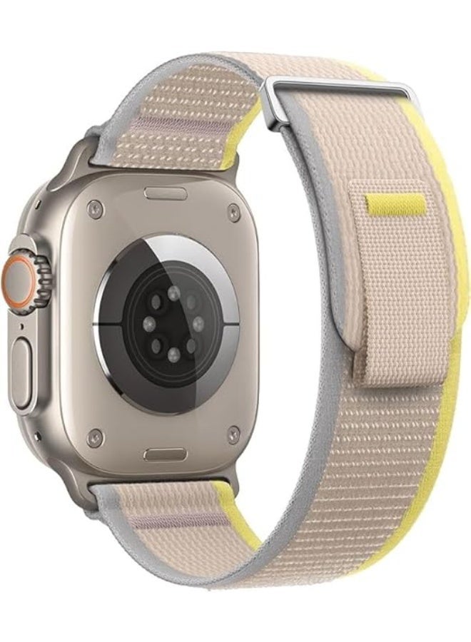 Replacement Nylon Sport Watch Band for Men and Women, Compatible with Apple Watch 49mm 45mm 44mm 42mm Ultra Series 8 7 6 5 4 3 2 1 _Beige and yellow - Image 1