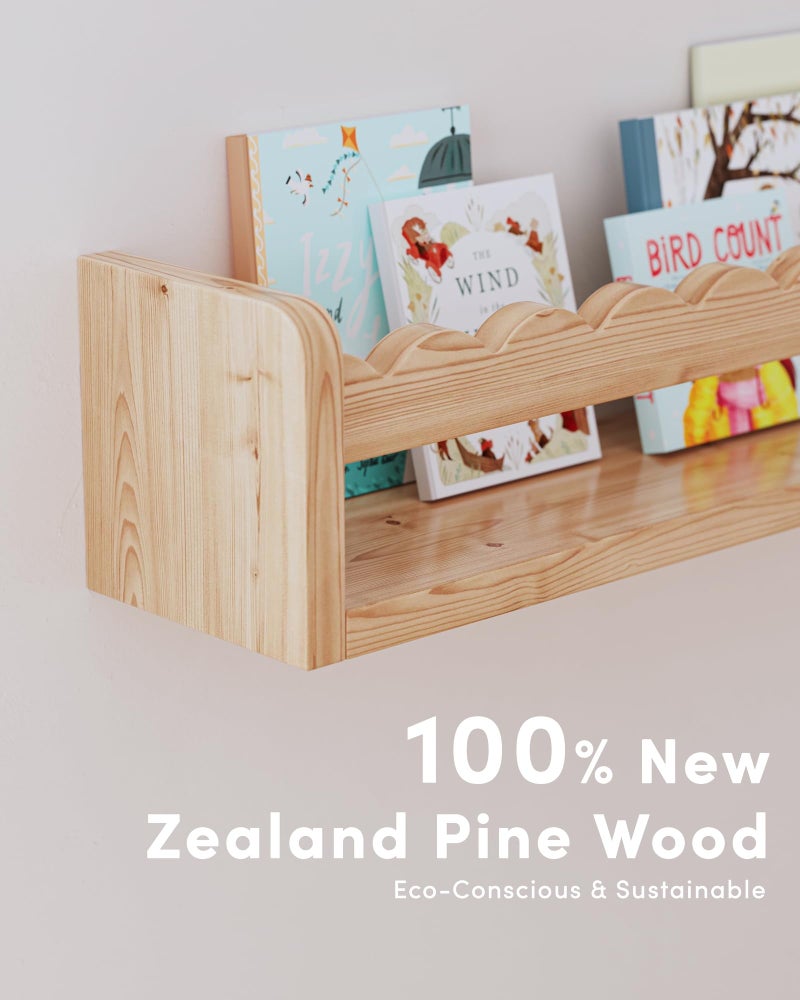 Seocry Nursery Book Shelves, Scalloped Shelves, Floating Book Shelves for Wall, Nursery Deocr for Baby, Toddler(Wood, 23 Inches) - Image 3