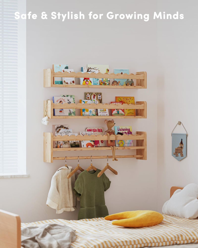 Seocry Nursery Book Shelves, Scalloped Shelves, Floating Book Shelves for Wall, Nursery Deocr for Baby, Toddler(Wood, 23 Inches) - Image 5