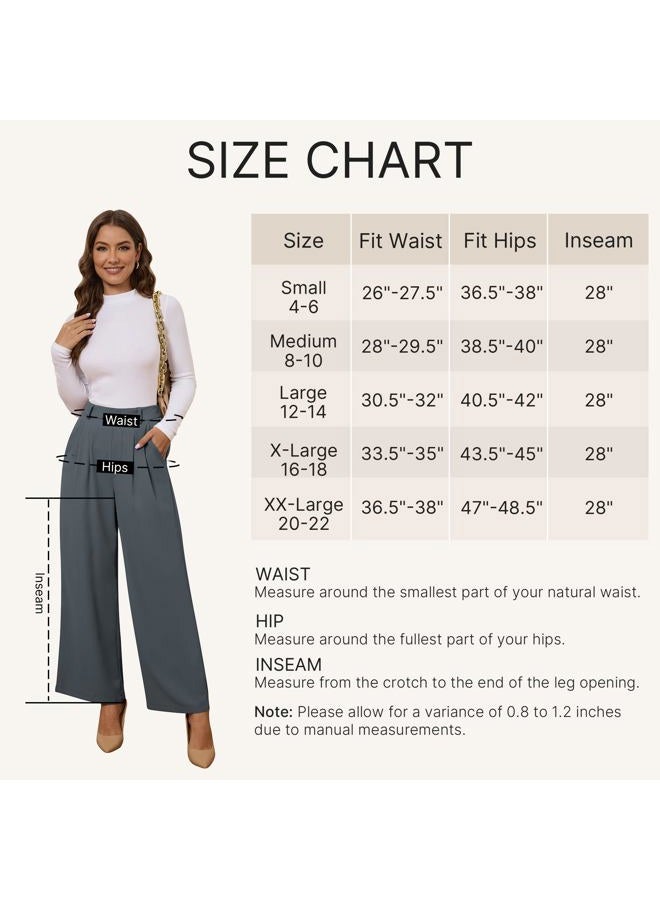 GRAPENT Womens Pants Business Professional Attire Women Wide Leg Pants Summer High Waisted Pants Flowy Grey Pants Womens Trousers Outfit Palazzo Color Petite Folkstone Gray Size Large Size 12 Size 14, - Image 4