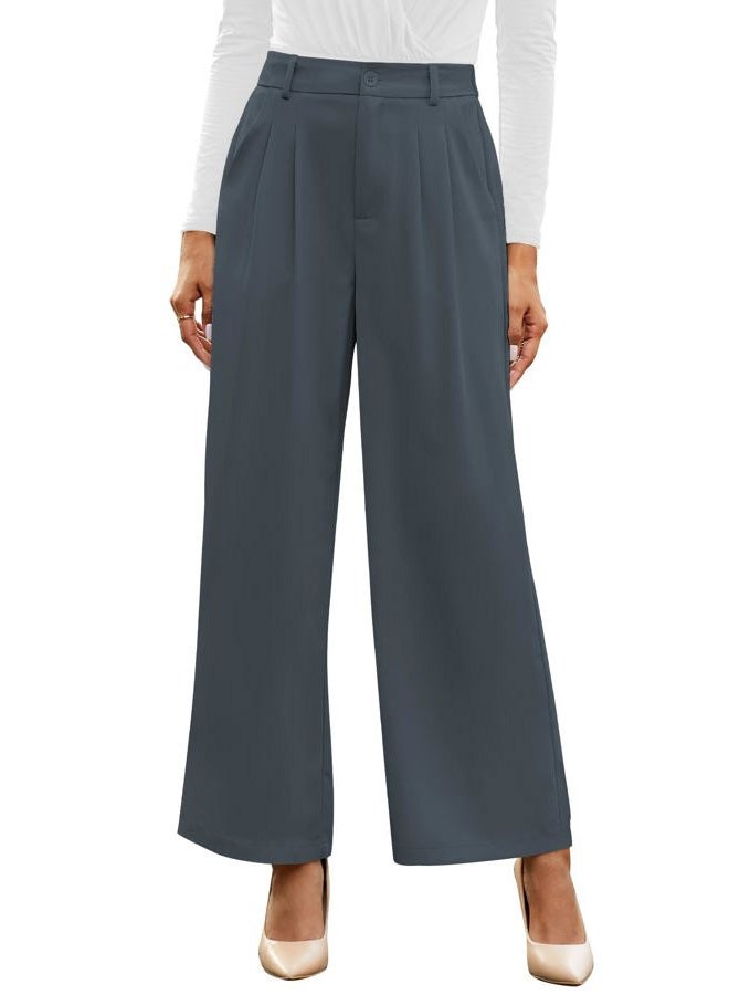 GRAPENT Womens Pants Business Professional Attire Women Wide Leg Pants Summer High Waisted Pants Flowy Grey Pants Womens Trousers Outfit Palazzo Color Petite Folkstone Gray Size Large Size 12 Size 14, - Image 1