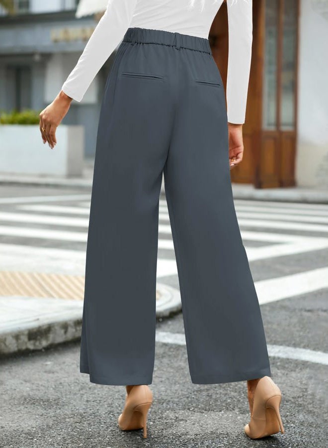 GRAPENT Womens Pants Business Professional Attire Women Wide Leg Pants Summer High Waisted Pants Flowy Grey Pants Womens Trousers Outfit Palazzo Color Petite Folkstone Gray Size Large Size 12 Size 14, - Image 2