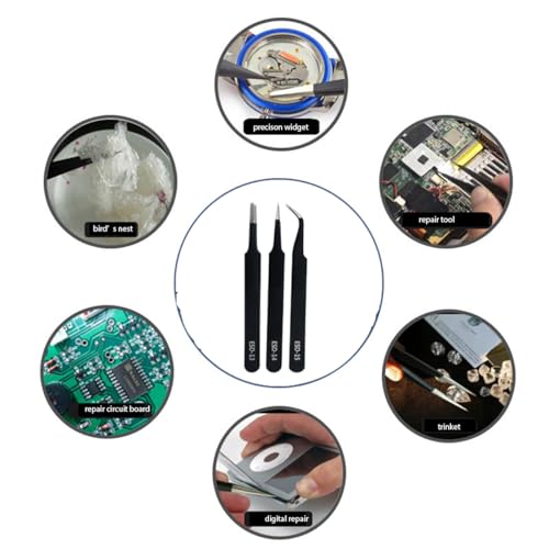B.A 3PCS Tweezers Set, Diamond painting tools,Upgraded Anti-Static Stainless Steel Curved of Tweezers for Diamond painting, Electronics, Laboratory Work, Jewelry-Making, Craft, Soldering, etc. - Image 3