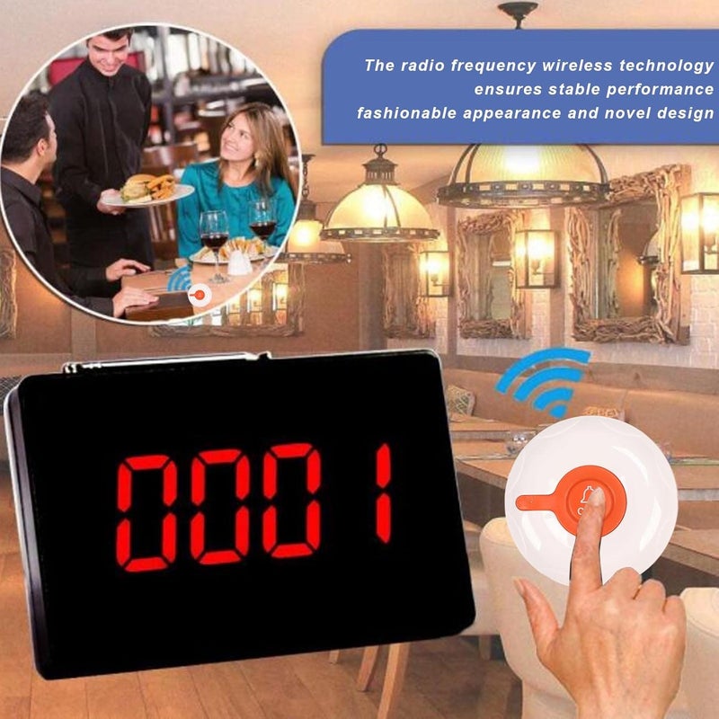 Qinlorgo Wireless Calling System, 10Pcs Call Buttons 1 Display Receiver Customers Patient Pager System with Adjustable Volume 30 Levels Call Bell for Restaurant Nursing Home Ward (US Plug) - Image 4