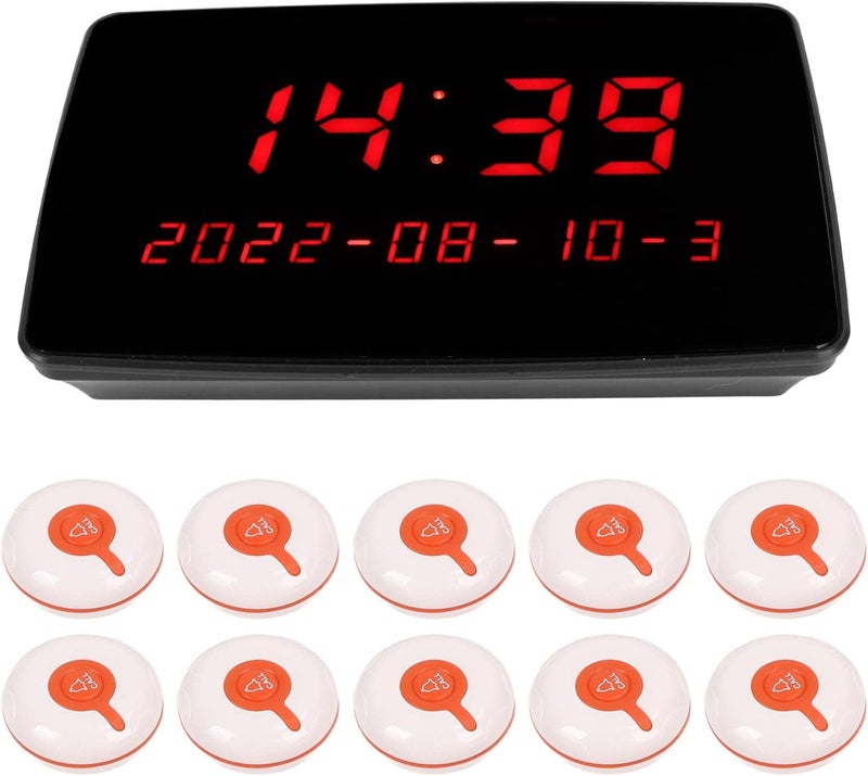 Qinlorgo Wireless Calling System, 10Pcs Call Buttons 1 Display Receiver Customers Patient Pager System with Adjustable Volume 30 Levels Call Bell for Restaurant Nursing Home Ward (US Plug) - Image 1