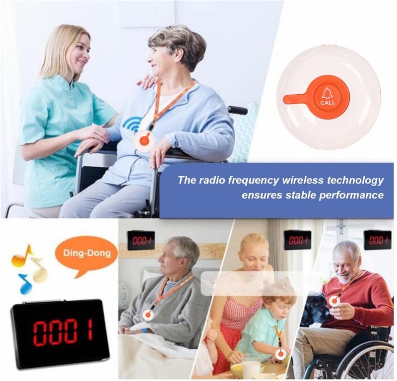 Qinlorgo Wireless Calling System, 10Pcs Call Buttons 1 Display Receiver Customers Patient Pager System with Adjustable Volume 30 Levels Call Bell for Restaurant Nursing Home Ward (US Plug) - Image 2