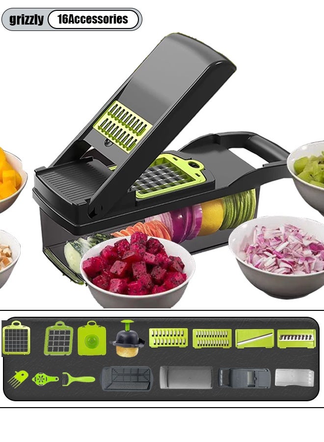 Multifunctional 16-in-1 food cutter, vegetable cutter, professional onion cutter, kitchen vegetable slicer cutter, vegetable cutter grater, carrot and garlic cutter and container  - Image 1