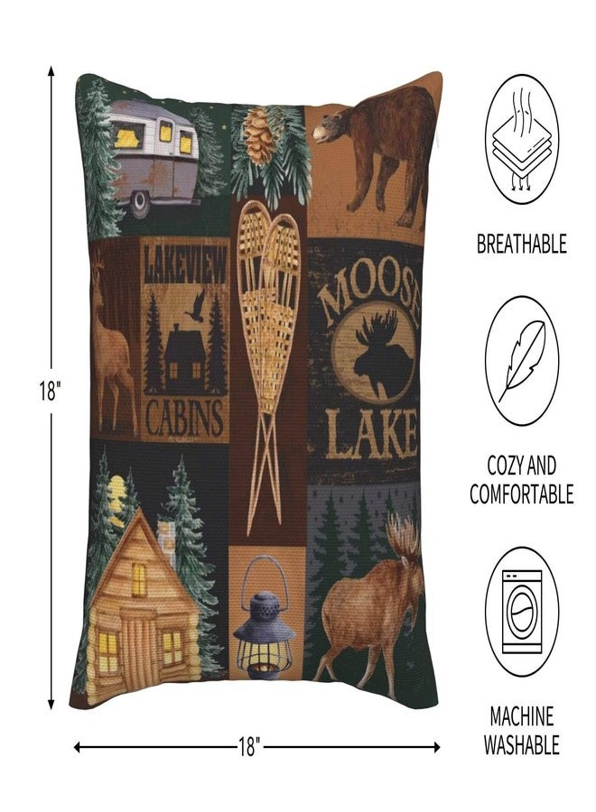 DATANSEN Set of 2 Square 18x18 inch Throw Pillow Covers Rustic Lodge Bear Moose Deer Decorative Throw Pillowcase Thick Cotton Linen Square Cushion Cases (45x45 cm) Cabins Moose Lake - Image 4