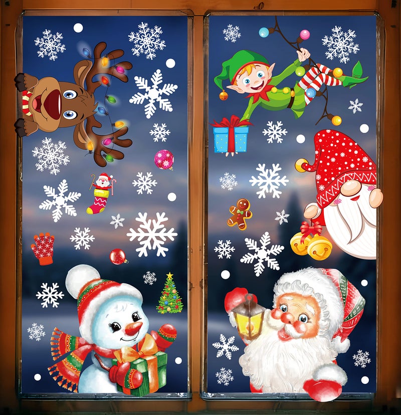Moon Boat 350PCS Christmas Decorations Snowflakes Window Clings Vintage Xmas Winter Decals Santa Clause Gnome Elf Snowman Reindeer Party Cling Decor