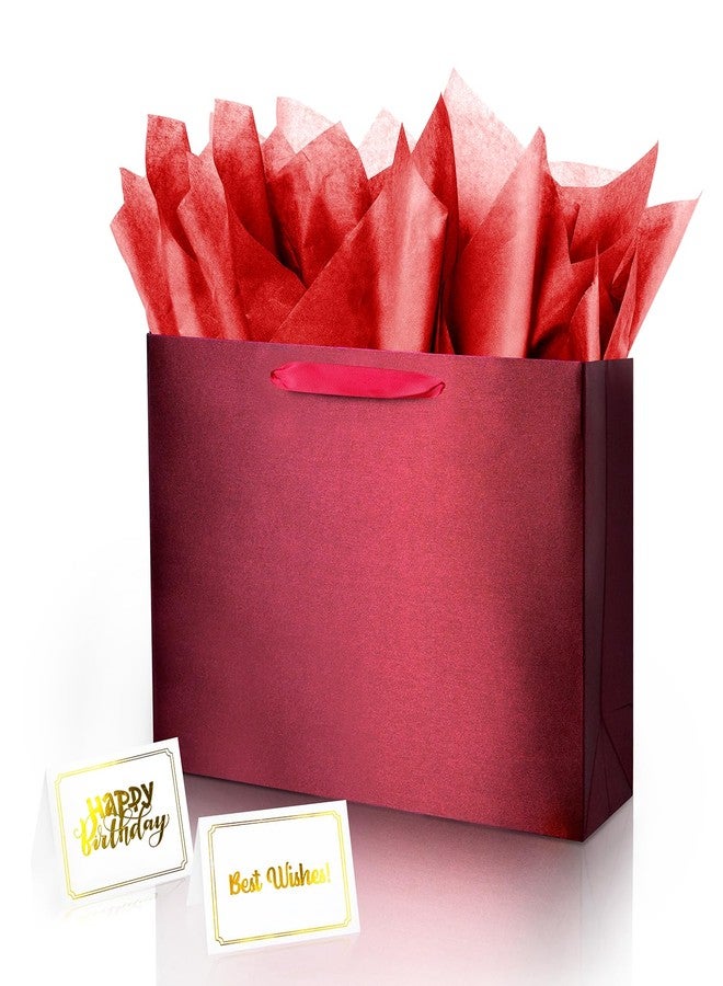 Linelglobal Large Red Gift Bag with Tissue Paper Solid Color Silky for Women Men Boutique, Birthday, Mothers Day, Anniversary, Wedding 16" - Image 1