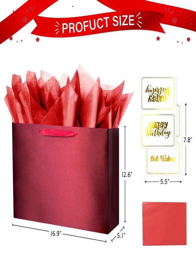 Linelglobal Large Red Gift Bag with Tissue Paper Solid Color Silky for Women Men Boutique, Birthday, Mothers Day, Anniversary, Wedding 16" - Image 2