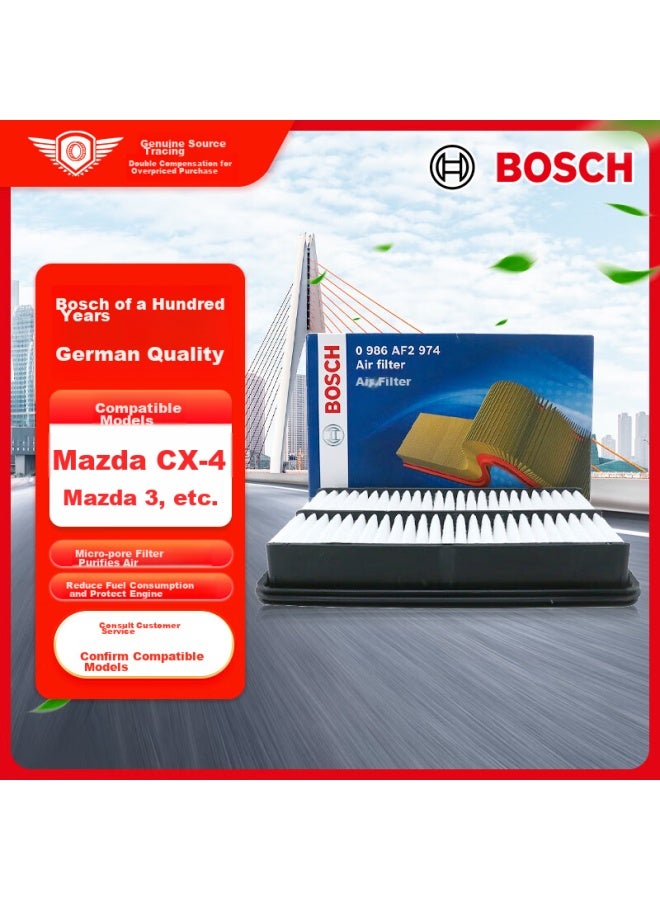 Bosch Air Filter Element Af2974 Compatible With Mazda 6/3/cx-4/5/8, Sagitar, Crv, Pao Rongguang And Others - Image 1